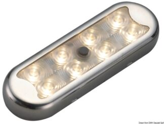 Plafoniera Bimini inox compatta a 8 LED fondo piatto, con interruttore - 13.525.02 Osculati Fari, plafoniere