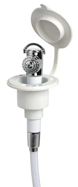 Doccetta a pulsante base bianca tubo PVC 4 m in piano - 15.242.01 Osculati Doccette, pompe a mano