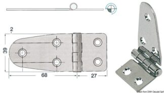 Cerniera inox asimm. 95x39 mm - 38.217.40 Osculati Molle a gas, ferramenta inox