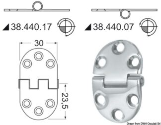 Cerniera inox 47x30 mm - 38.440.17 Osculati Molle a gas, ferramenta inox