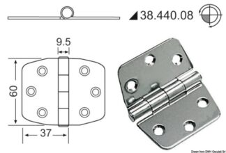 Cerniera inox 74x60 mm - 38.440.08 Osculati Molle a gas, ferramenta inox