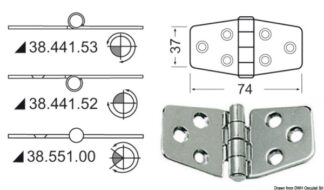 Cerniera inox 74x37 - 38.551.00 Osculati Molle a gas, ferramenta inox