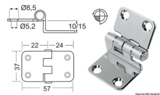 Cerniera inox 57x37x15 mm - 38.441.56 Osculati Molle a gas, ferramenta inox