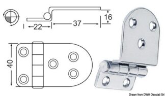 Cerniera inox a sbalzo 59x40 mm - 38.441.58 Osculati Molle a gas, ferramenta inox