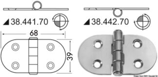 Cerniera inox rovesciata 68x39 mm - 38.442.70 Osculati Molle a gas, ferramenta inox