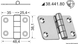 Cerniera nodo sporgente 60,4x38,1 mm - 38.441.80 Osculati Molle a gas, ferramenta inox