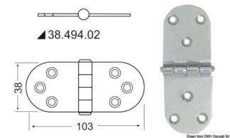 Cerniera inox 103x38 mm sporgente - 38.494.02 Osculati Molle a gas, ferramenta inox