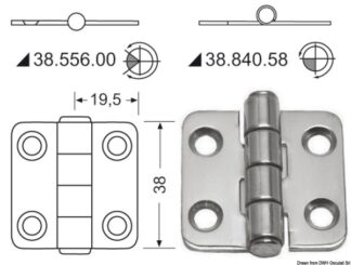 Cerniera inox 38x39 mm - 38.840.58 Osculati Molle a gas, ferramenta inox
