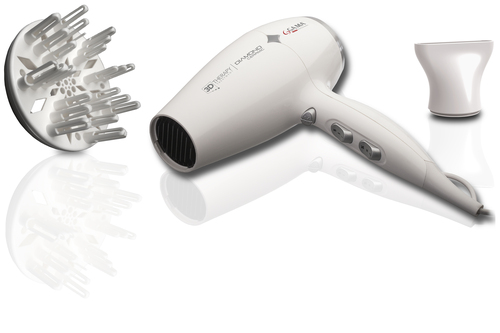 GA.MA Phon Diamond Ceramic: 2300 W, tecnologia agli ioni, anti effetto crespo, componenti interni in ceramica ideale capelli danneggiati, Motore DC leggero e silenzioso, 6 combinazioni di temperature e velocità, inclusa 1 bocchetta e 1 diffusore