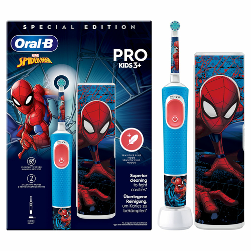 Oral-B Vitality Pro Kids Spiderman Bambino Spazzolino rotante-oscillante Blu, Rosso