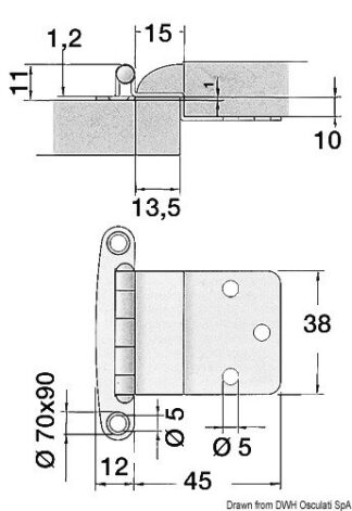 Cerniera inox con sbalzo 57x44 mm - 71.607.00 Osculati Teak