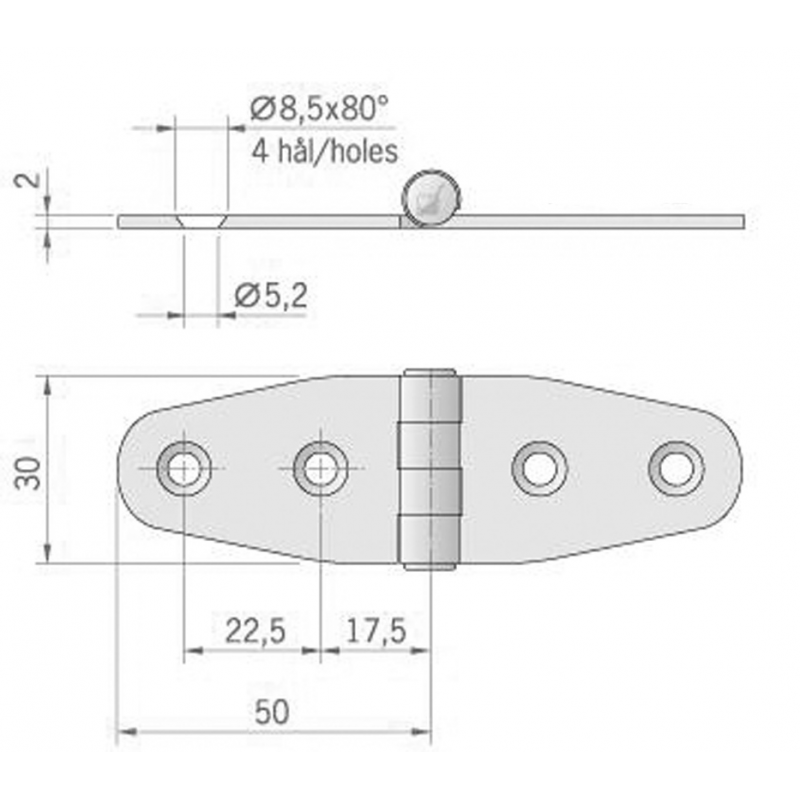 Cerniere Inox Spessore mm.2 CERNIERA INOX MM.100X27 Roca (acq.min. unità) - immagine 2