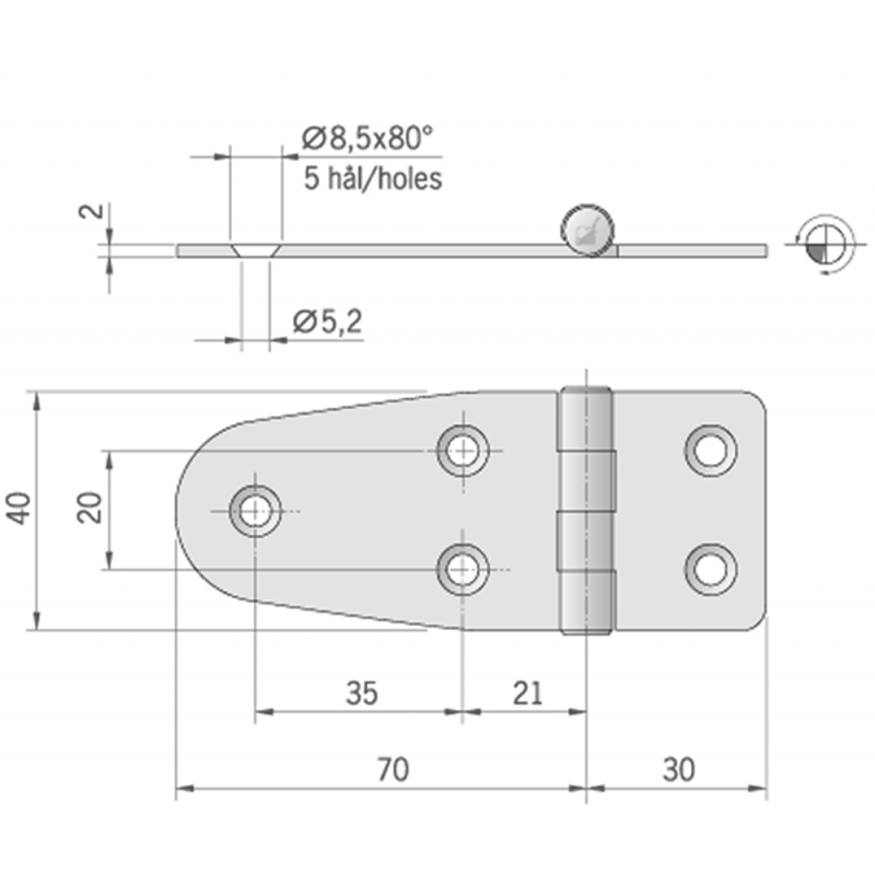 Cerniere Inox Spessore mm.2 CERNIERA INOX MM.100X40 Roca (acq.min. unità) - immagine 2