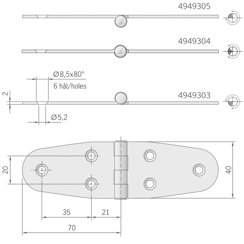 Cerniere Inox Spessore mm.2 CERNIERA INOX MM.140X40 STANDARD Roca (acq.min. unità) - immagine 2