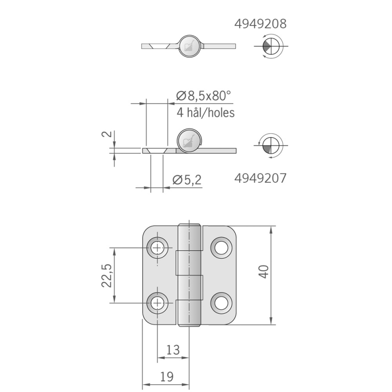 Cerniere Inox Spessore mm.2 CERNIERA INOX MM.40X38 STANDARD Roca (acq.min. unità) - immagine 2