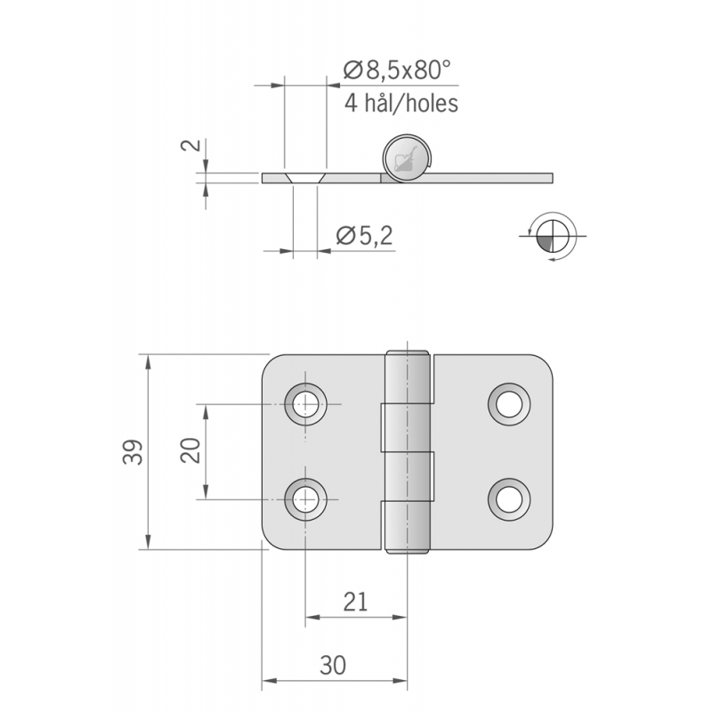 Cerniere Inox Spessore mm.2 CERNIERA INOX MM.60X39 Roca (acq.min. unità) - immagine 2