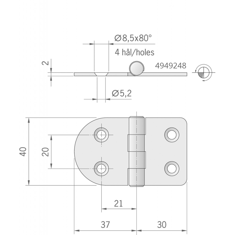 Cerniere Inox Spessore mm.2 CERNIERA INOX MM.67X40 STANDARD Roca (acq.min. unità) - immagine 2