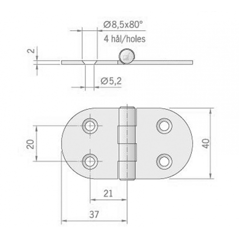 Cerniere Inox Spessore mm.2 CERNIERA INOX MM.74X39 ROVESCIATA Roca (acq.min. unità) - immagine 2