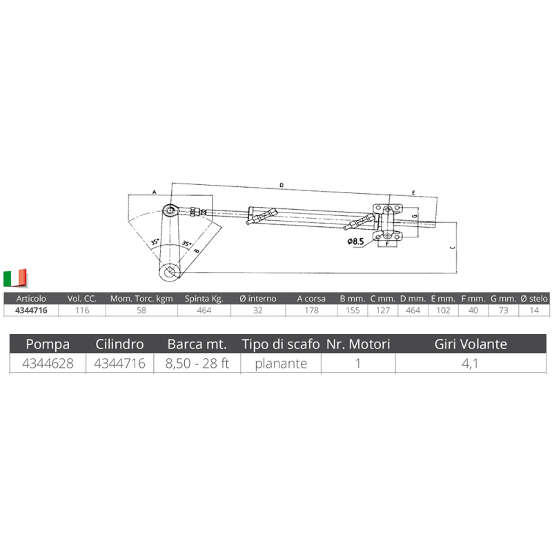Timonerie Idrauliche Ultraflex CILINDRO UC116-I Ultraflex (acq.min. unità) - immagine 2