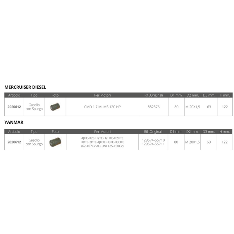 Filtri per Motori Mercruiser Diesel FILTRO GAS. MERCRUISER-YANMAR (acq.min. unità) - immagine 3