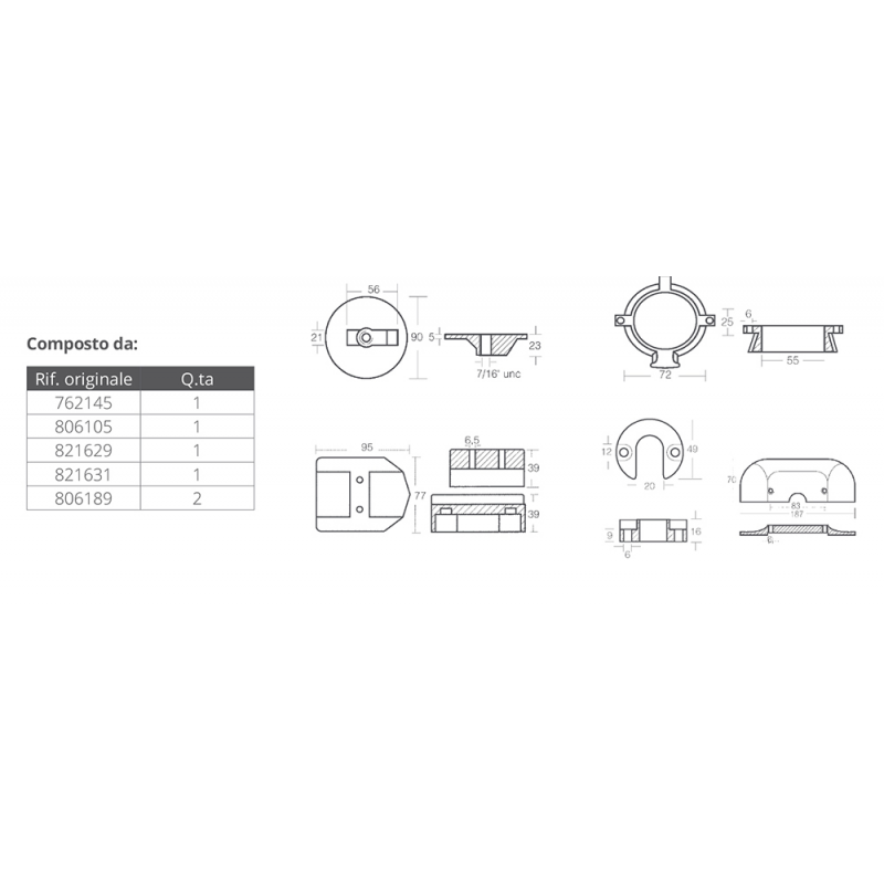 KIT Anodi Alluminio KIT ALL. MERCRUISER ALPHA I GEN II Tecnoseal (acq.min. unità) - immagine 2