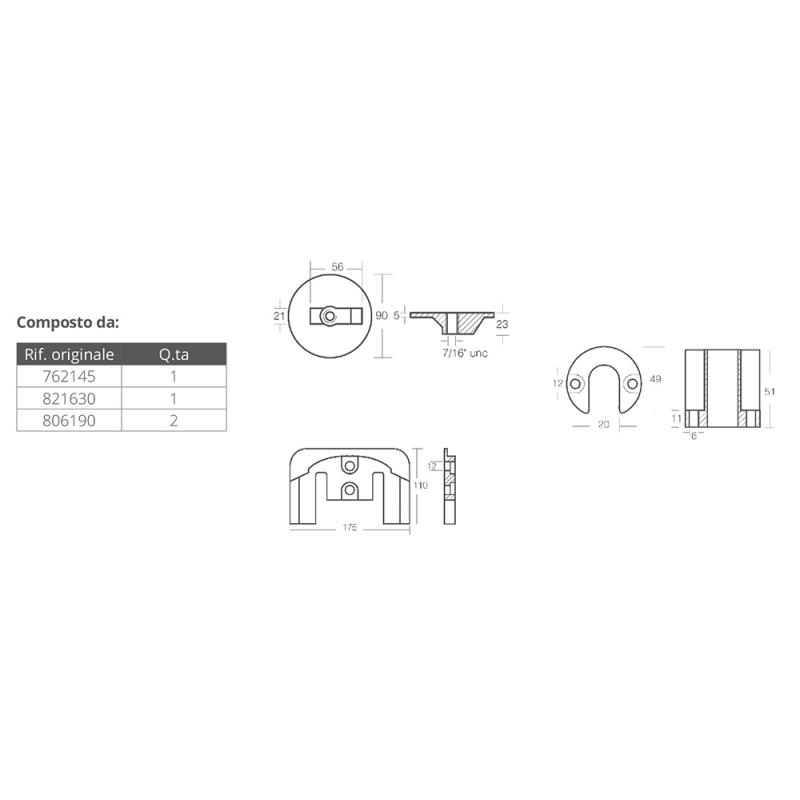KIT Anodi Alluminio KIT ALLUM. MERCRUISER BRAVO II-III Tecnoseal (acq.min. unità) - immagine 2