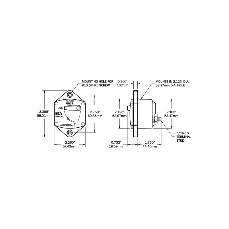 Fusibili, Portafusibili MAGNETOTERMICO HD AD INCASSO 100A Blue Sea (acq.min. unità) - immagine 2