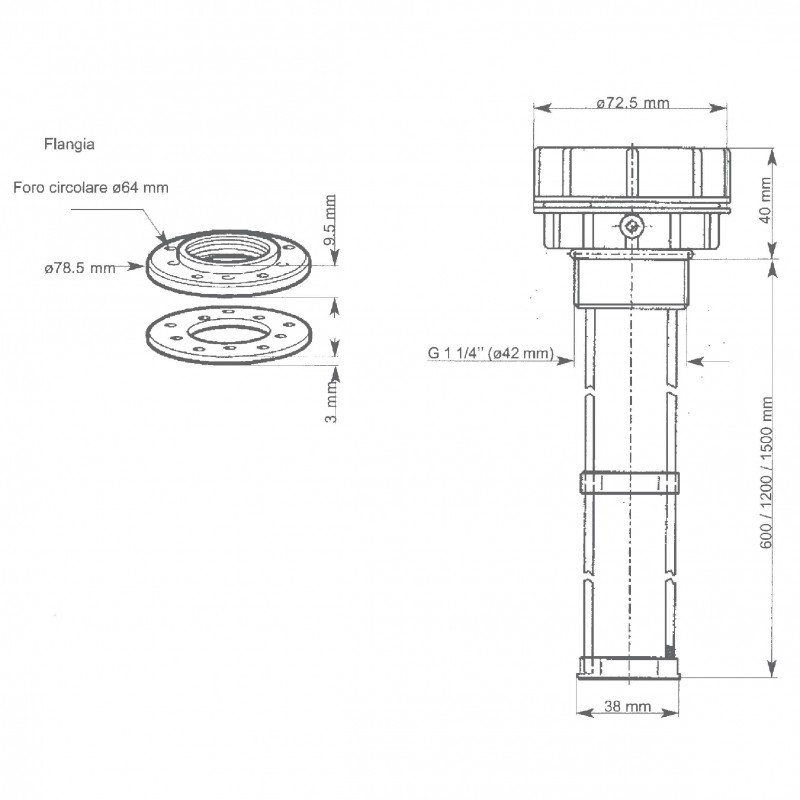 Sensori Carburante e Acqua SENSORE ACQUE NERE MM.80-600 VDO (acq.min. unità) - immagine 2