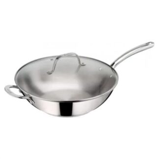 Wok Wok Lagostina 012905040032 EVELIA 1 manico con coperchio Cromo lucido (ord.min.1.00 unità)