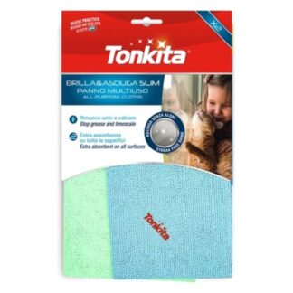 Set panni Tonkita TK28662 Brilla&Asciuga slim Verde e Azzurro Set panni multiuso (ord.min.1.00unità)