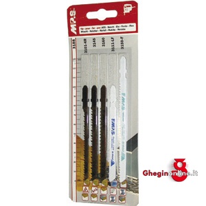 ASSORTIMENTO IN CONFEZIONE DI 5 LAME ART. 1707 GR - 1708 GA 4 - 1708 GA 8 - 1708 GB 3 - 1708 GP 5 (1 PZ. X TIPO). 1709G ASS. 5 LAME blades for saws Prod. SCU-Orig. MP.S