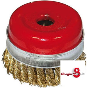 SPAZZOLE ACCIAIO OTTONATO TIPO A TAZZA; Ø FILI MM 0,50; CON FORO MM 22,2 1823L 120 SPAZZOLE ACCIAIO circular brushes Prod. SCU