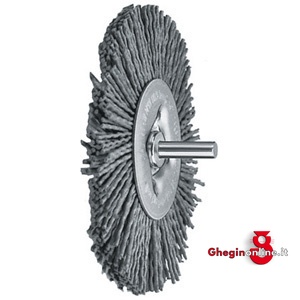 SPAZZOLE IN NYLON ABRASIVO A DISCO; ATT. CILINDRICO Ø MM 6; GR 150 1832GB 100 SPAZZOLE NYLON ABRAS. nylon brushes Prod. SCU