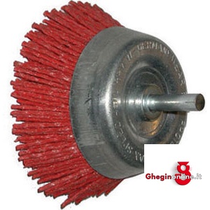 SPAZZOLE IN NYLON ABRASIVO A TAZZA; ATT. CILINDRICO Ø MM 6; GR 80 1832GE 75 SPAZZOLE NYLON ABRAS. nylon brushes Prod. SCU
