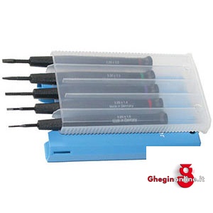 5 GIRAVITI PER OROLOGIAI E MECCANICA FINE TIPO PROFESSIONALE CON PUNTA A TAGLIO - CORPO IN RESINA SINTETICA 1896G 5 GIRAVITI X OROLOGIAI screwdrivers for watchmaker and fine mecanics Prod. SCU