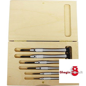 6 GIRAVITI PER OROLOGIAI E MECCANICA FINE TIPO PROFESSIONALE CON PUNTA A TAGLIO - CORPO IN ALLUMINIO 1898GL 6 GIRAVITI X OROLOGIAI screwdrivers for watchmaker and fine mecanics Prod. SCU