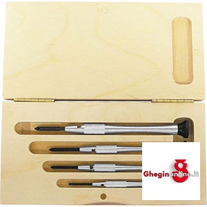 4 GIRAVITI PER OROLOGIAI E MECCANICA FINE TIPO PROFESSIONALE CON PUNTA A CROCE - CORPO IN ALLUMINIO 1898GR 4 GIRAVITI X OROLOGIAI screwdrivers for watchmaker and fine mecanics Prod. SCU