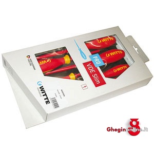 6 GIRAVITI LINEA PROTOP VDE SLIM IN ASSORTIMENTO TIPO CON ISOLAMENTO A FILO LAMA 1943GM ASS.CACCIAVITI 670082 SLIM VDE "PROTOP" screwdrivers sets Orig. Witte