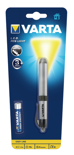 Torcia elettrica Mini torcia con clip da taschino Varta 016611101421 Pen Light Argento (ord.min.1.00 unità)