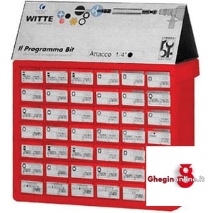 ESPOSITORI DI VENDITA CON BITS ATT.1/4 DIN 3126 WITTE-CENTER: 450 PZ.IN 42 CASSETTI 2023G WITTE - CENTER 42 bits stands Orig. Witte