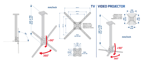 Supporto monitor TV soffitto Supporto monitor TV soffitto Meliconi 480862 SLIMSTYLE 400Ce 2in1 Blac (ord.min.1.00 unità)