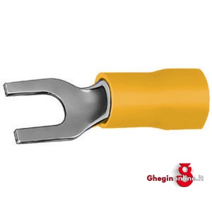 TERMINALI ISOLATI (CF.50PZ.) TIPO A FORCELLA GIALLO PER CAVI DA MMQ 4-6 208F 8.2 TERMINALI (cf.100pz) insulated terminals Prod. SCU