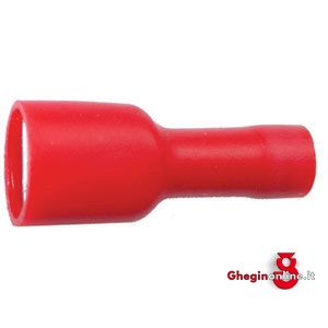 TERMINALI NON ISOLATI (CF.100PZ) TIPO LAMELLARE FEMMINA ROSSO COMPLETAMENTE ISOLATO PER CAVI DA MMQ 0,25-1,5 208SA 6.6 TERMINALI (cf.100pz.) insulated terminals Prod. SCU