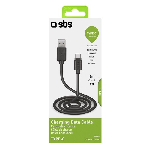 Cavo USB C Cavo USB C Sbs TECABLETC3MTK CHARGING DATA CABLE 2.0 Black (ord.min.1.00 unità)