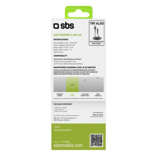 Caricabatterie accendisigari Caricabatterie accendisigari Sbs TECR2USB24AFAST CAR CHARGER 12W Dual (ord.min.1.00 unità)