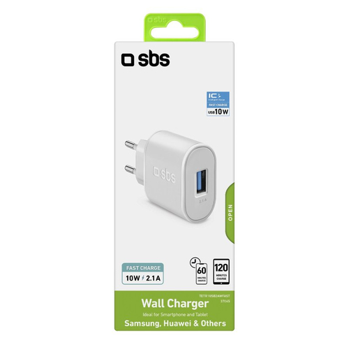 Caricabatterie USB Caricabatterie Sbs TETR1USB2AWFAST WALL CHARGER 10W Fast White (ord.min.1.00 unità)