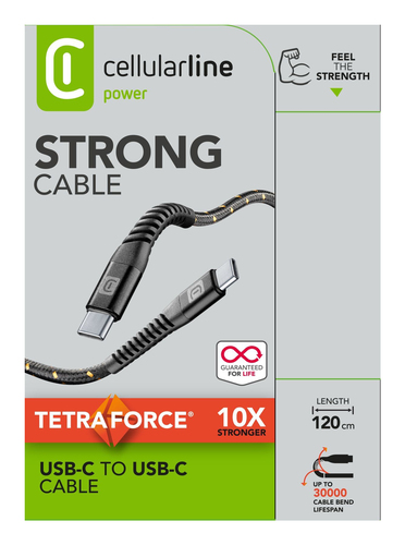 Cavo USB C Cavo USB C Cellular Line TETRACABC2C1MK TETRAFORCE CABLE Strong Black (ord.min.1.00 unità)