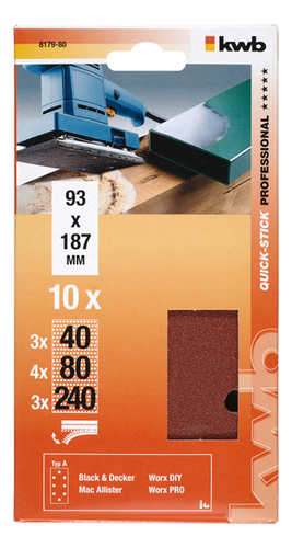 Set fogli abrasivi levigatrice Set fogli abrasivi Kwb 817980 QUICK STICK (ord.min.1.00 unità)