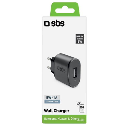 Caricabatterie USB Caricabatterie Sbs TETR1USB1A WALL CHARGER 5W Black (ord.min.1.00 unità)