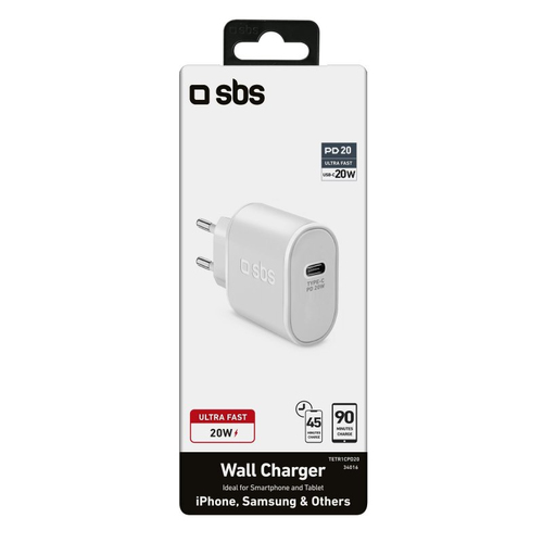 Caricabatterie USB Caricabatterie Sbs TETR1CPD20 WALL CHARGER 20W Power Delivery White (ord.min.1.00 unità)
